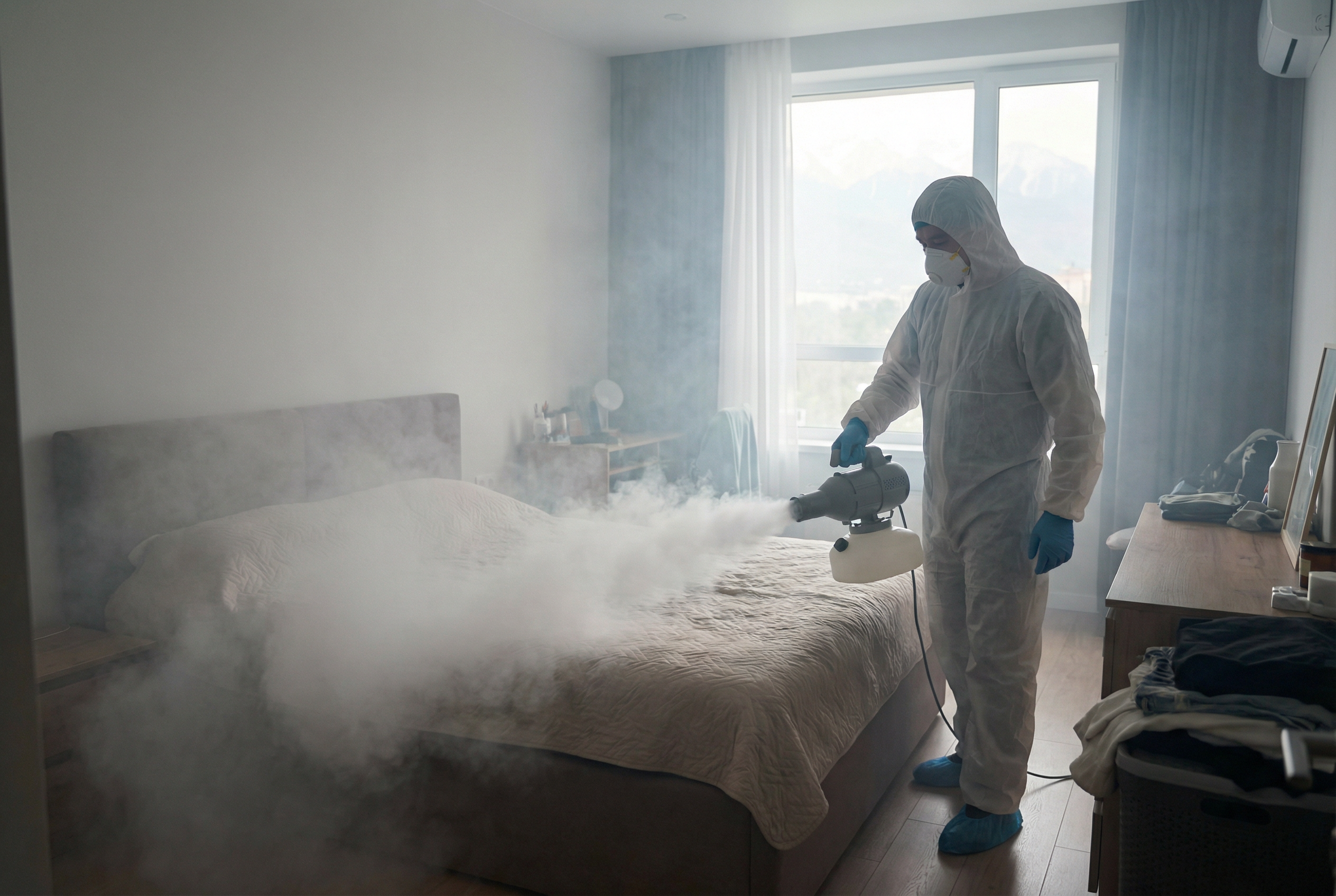 Процесс обработки от клопов холодным туманом