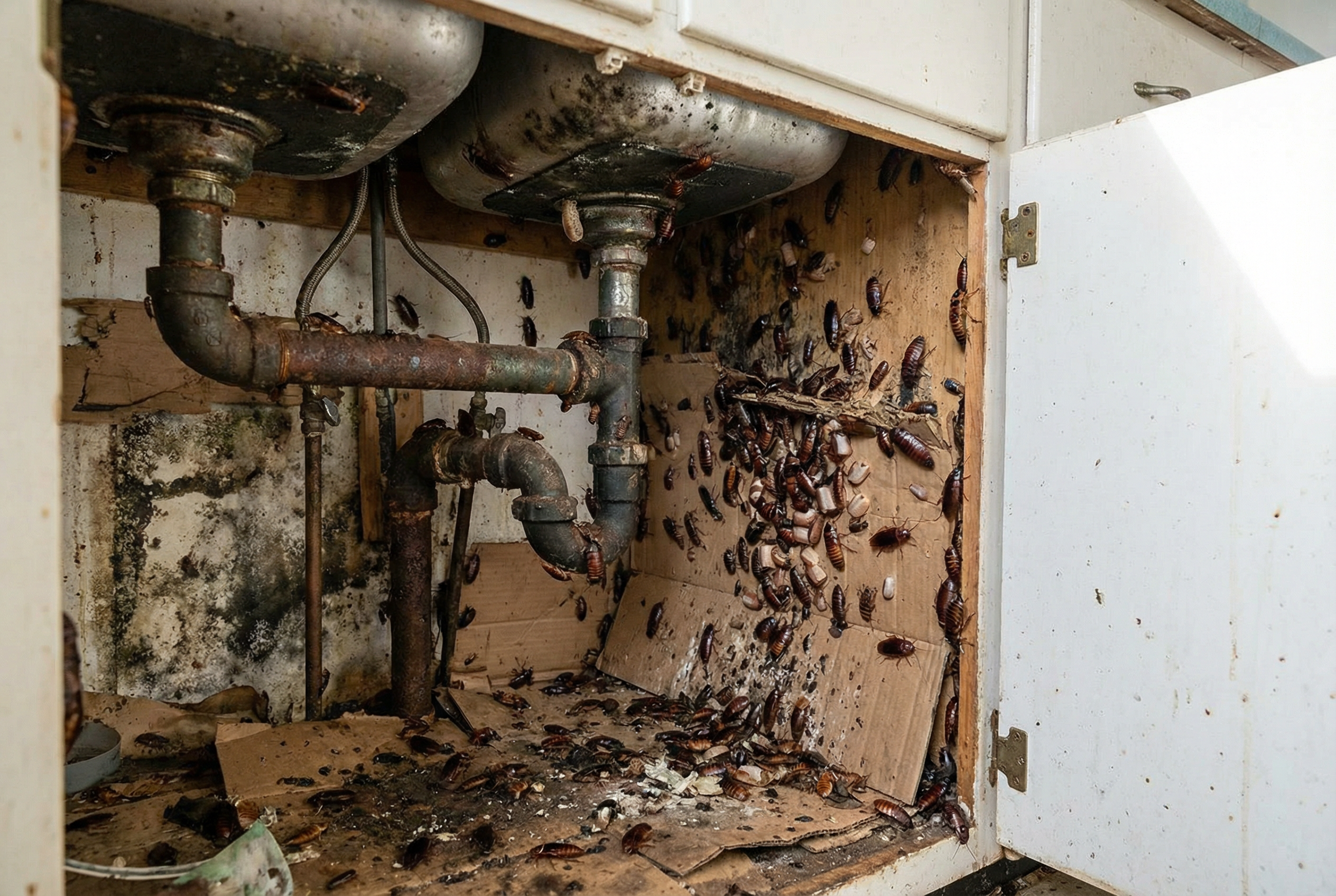 Гнездо тараканов под раковиной
