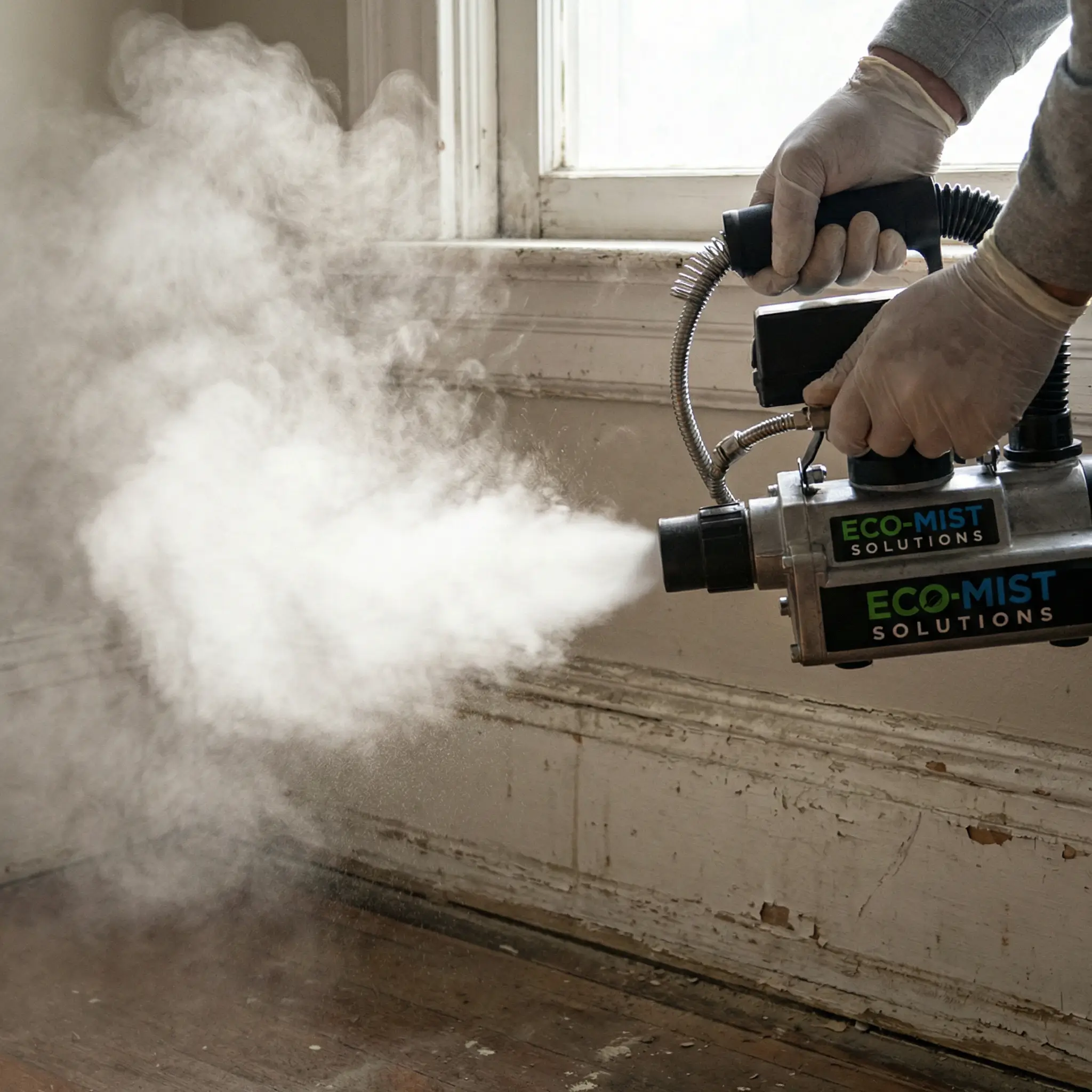 Специалист Samaldez проводит дезинсекцию методом холодного тумана в квартире Алматы